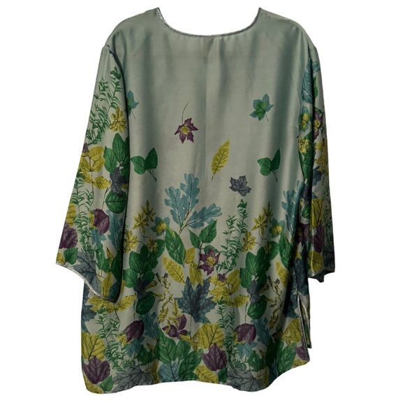 Floral Leaf Print Tunic Top Size XL By Cabernet 100% Polyester Green blouse - Picture 12 of 12